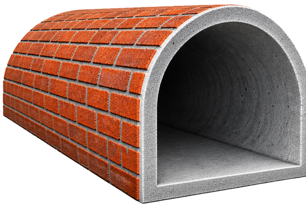 3D arch-shaped brick sewer with GeoKrete lining
